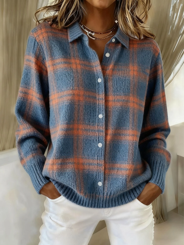 Zafira | Warm Blue Plaid Cardigan™