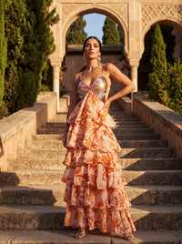 Μεταξωτό φόρεμα Ibiza με ρευστά βολάν
