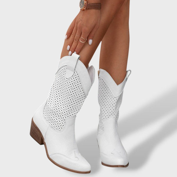 Women's Cutout Cowboy Boots with Block Heel