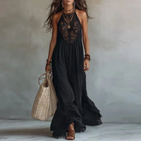 JADE | Maxi Lace Halter Dress with Open Back