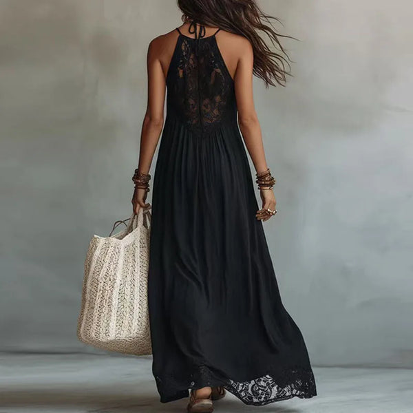 JADE | Maxi Lace Halter Dress with Open Back