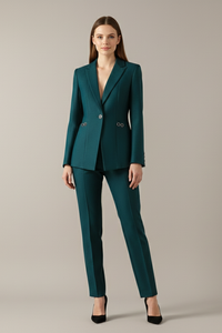 Women Blazer Set with One Button and Straight Trousers