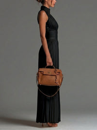 Victoire | Black Chiffon Jumpsuit with V-Neck and Wide Pleated Trousers