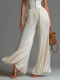Victoire | Black Chiffon Jumpsuit with V-Neck and Wide Pleated Trousers