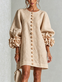 Laura | White Mini Dress with Floral Buttons