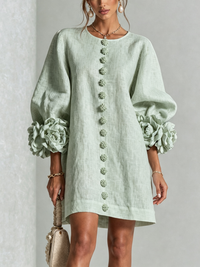 Laura | White Mini Dress with Floral Buttons