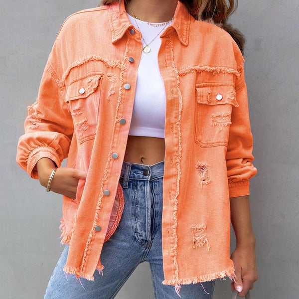 Cecilia | Distressed Oversized Denim Jacket for Women