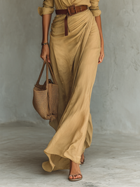 Séverine | Long Maxi Dress with Lapel Collar and Long Sleeves