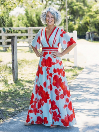 Floral Maxi Dress with V-Neck and Short Sleeves™