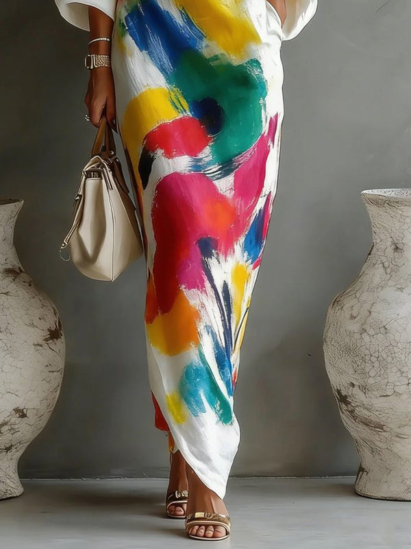Soraya | One-Shoulder Maxi Dress with Abstract Pattern
