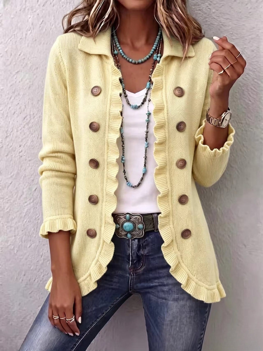 Orlane | Ribbed Knit Jacket in Cream with Ruffles™