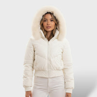 Women's Cropped Hooded Faux Fur Jacket