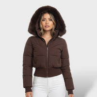 Women's Cropped Hooded Faux Fur Jacket