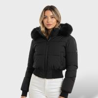 Women's Cropped Hooded Faux Fur Jacket