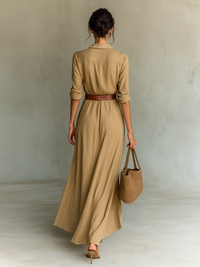 Séverine | Long Maxi Dress with Lapel Collar and Long Sleeves