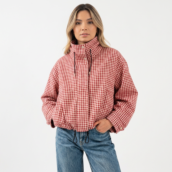 Cropped Plaid Zip Jacket