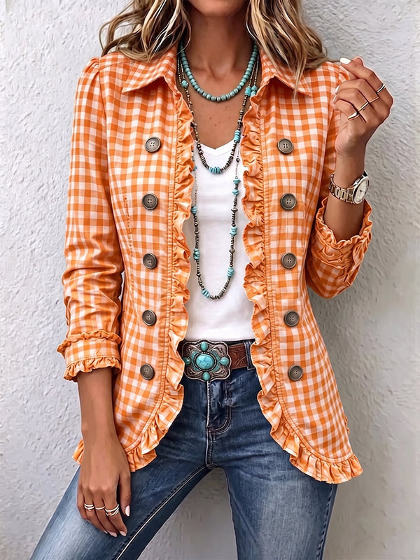 Julie | Vichy Plaid Ruffle Button Jacket™