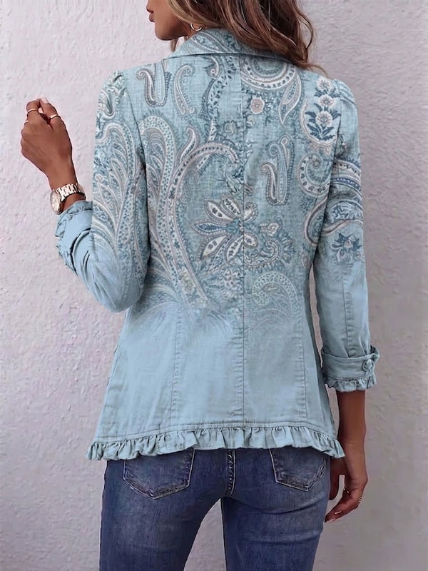 Émilie | Retro Blue Paisley Print Ruffle Jacket™