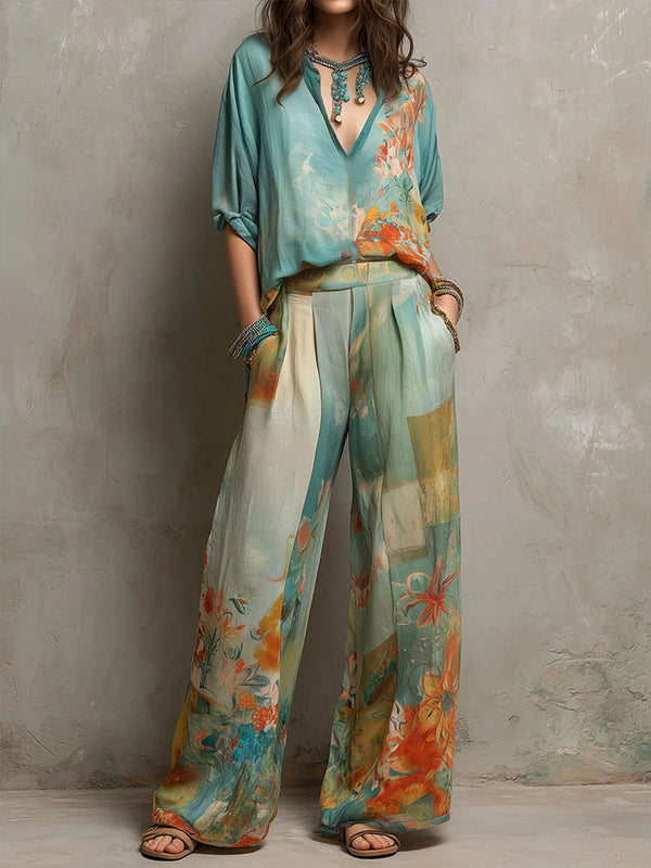 Perrine | Elegant Floral Wide-Leg Pant Set