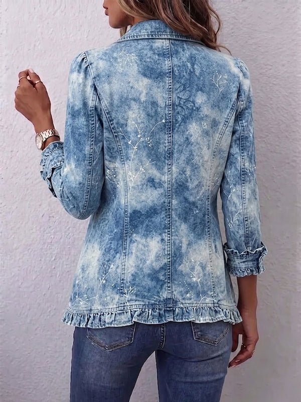 Guinevere | Retro Boho Botanical Jacket with Blue Gradient and Ruffles™