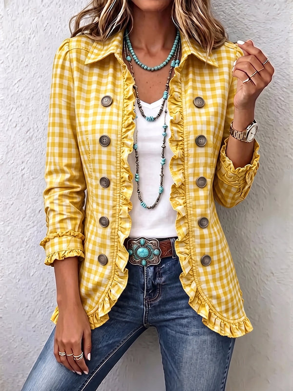 Julie | Vichy Plaid Ruffle Button Jacket™