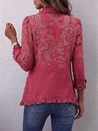 Iseult | Retro Jacket with Antique Rose Paisley Pattern and Ruffles™