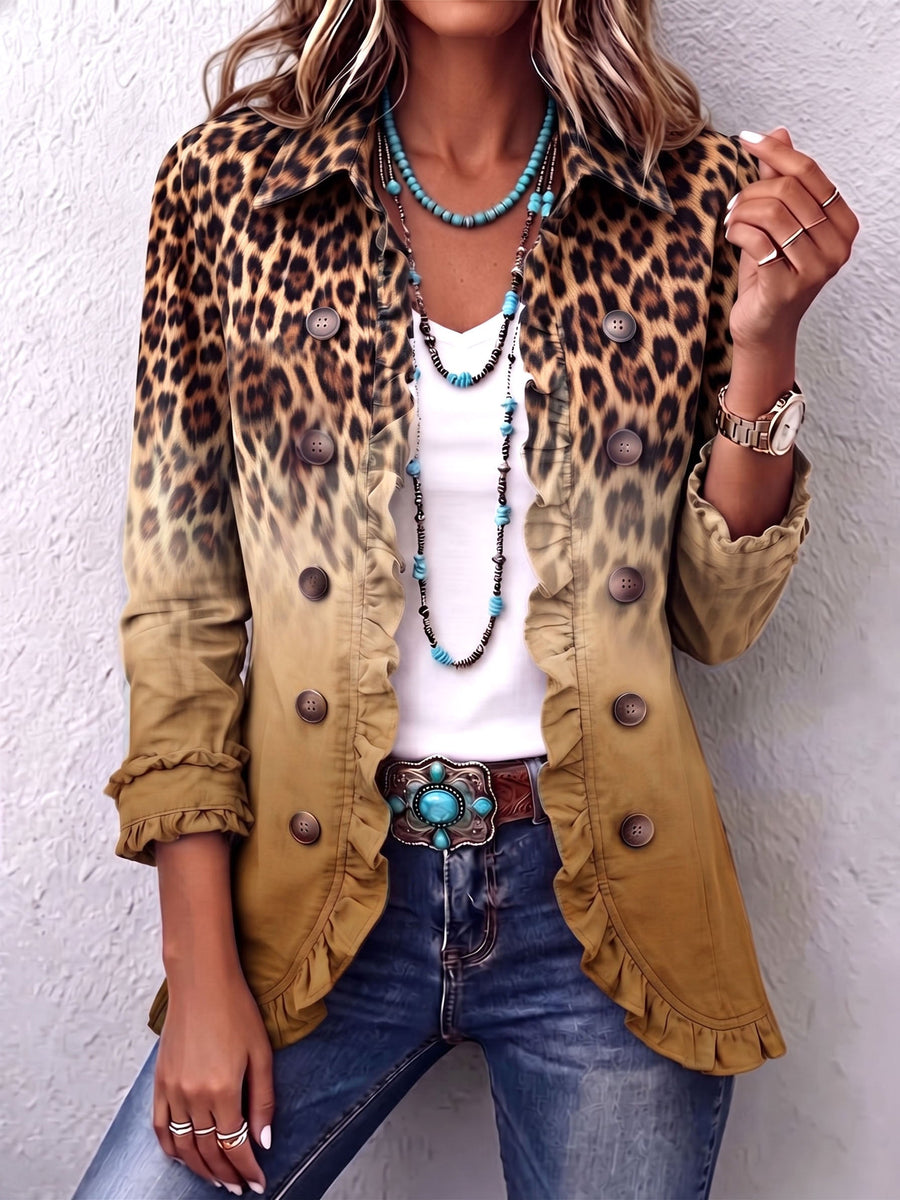 Paule | Ombre Ochre Leopard Blazer with Ruffles™
