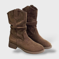 Women's Faux Suede Mid-Calf Cowboy Boots with Block Heel