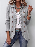 Theodora | Ribbed Knit Jacket in Mélange Gray with Ruffles™