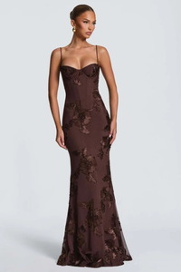 Anastasia | Women Floral Embroidered Corset Cami Strap Wedding Guest Maxi Dress
