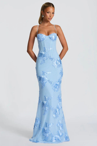 Anastasia | Women Floral Embroidered Corset Cami Strap Wedding Guest Maxi Dress
