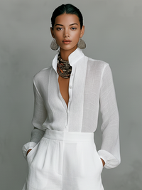 Rozenn | Linen Set with Mao Shirt and Shorts
