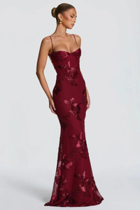 Anastasia | Women Floral Embroidered Corset Cami Strap Wedding Guest Maxi Dress