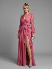 Meredith | Sheer Airy Wrap Maxi Dress with Long Sleeves™