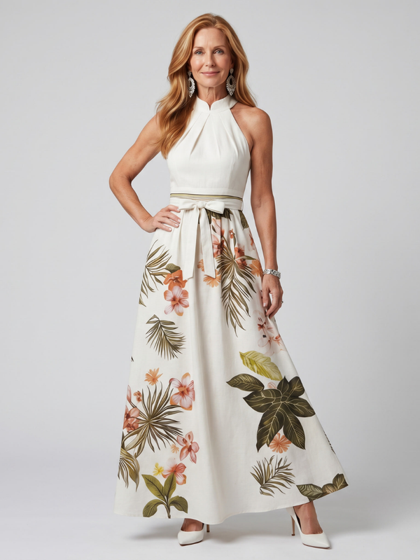 Meadow | Draped Halter Maxi Dress with Botanical Panels™