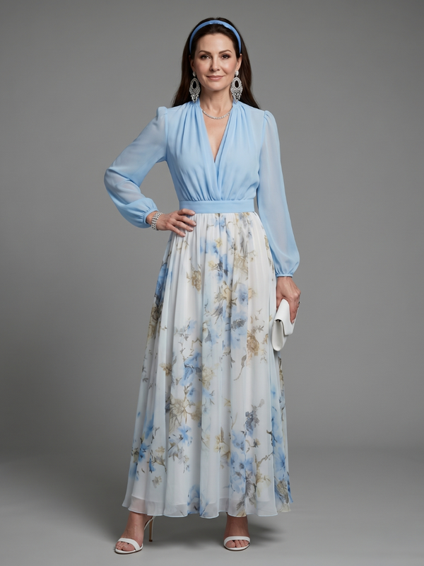 Augusta | Floral Maxi Dress with V-Neck and Sheer Bodice™