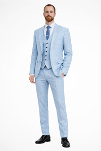 Clifton | Men Linen Three Piece Wedding Guest Suit Blazer Trousers and Waistcoat Set