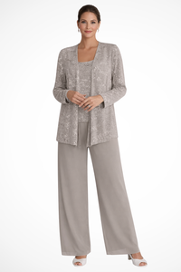 Miriam | Women Sequin Lace Jacket Three Piece Wide Leg Wedding Guest Trouser Suit