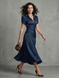 Theodora | Pleated Waist Striped Midi Dress™