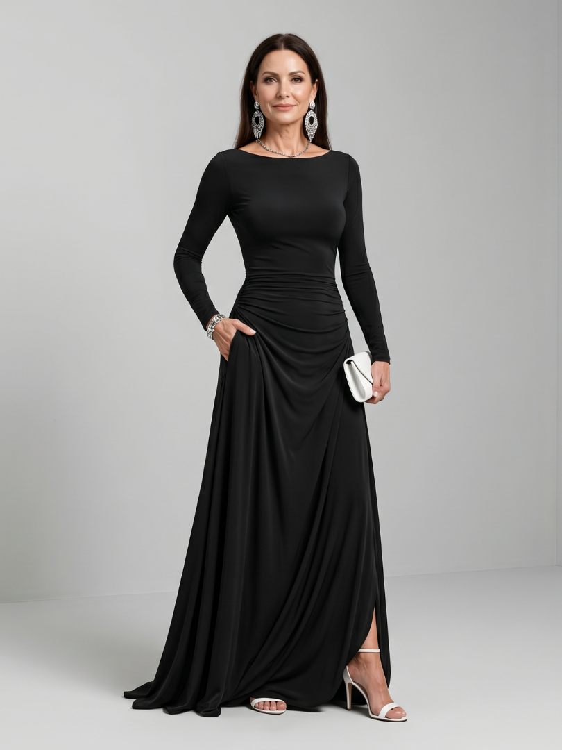 Gyram | Airy Maxi Dress with Long Sleeves and Bateau Neckline