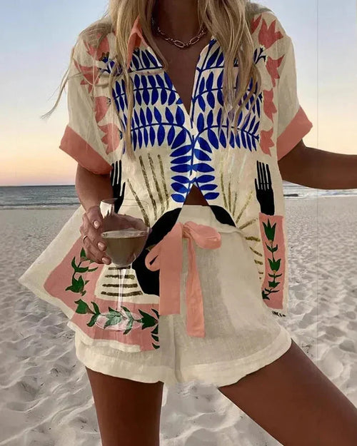 Azure | Linen-Look and Abstract Print Summer Set