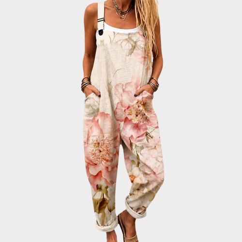 Giulia | Loose beige patterned jumpsuit with motifs