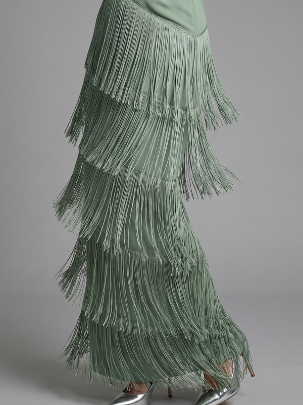 Samara | Midi Dress with Long Sleeves and Soft Fringe Skirt™