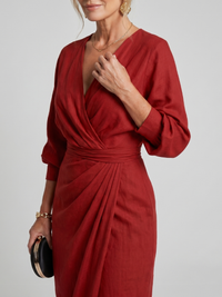 Fable | Midi Crossover Long Sleeve Dress with Overlay Skirt™