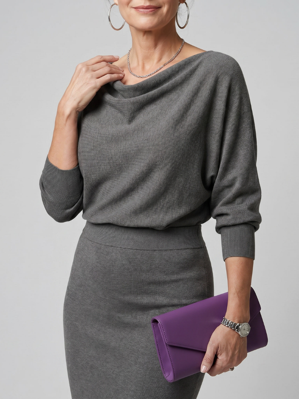 Romy | Midi Dress with Draped Neckline and Fitted Skirt™