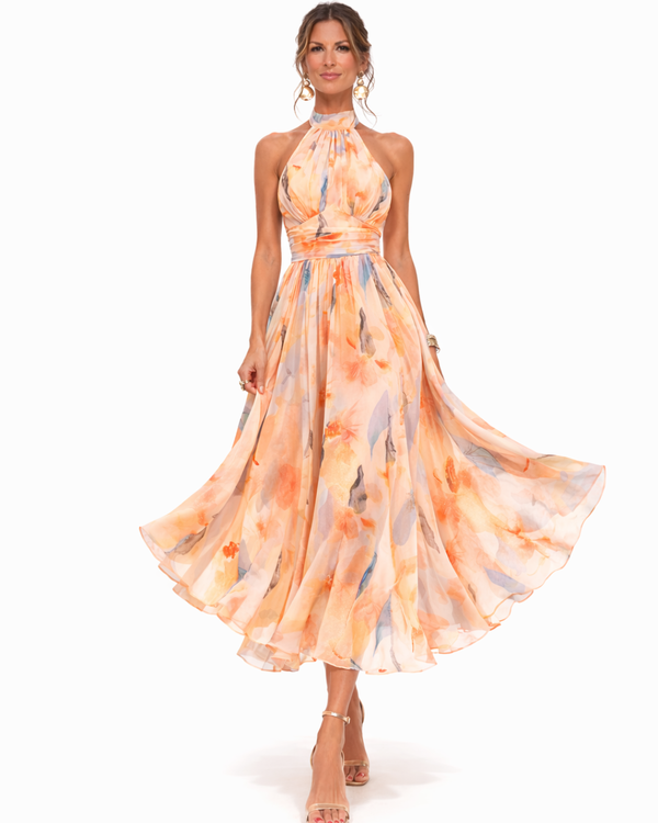 Μακρύ σατέν φόρεμα Aurora, πλάγια όψη
