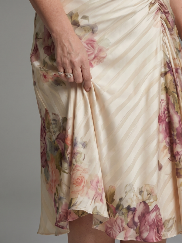 Katarina | Midi Wrap Dress with Flutter Sleeves and Floral Stripe Pattern™
