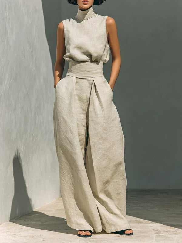 Florine | Sleeveless Top and Wide-Leg Trousers Set in Cotton and Linen