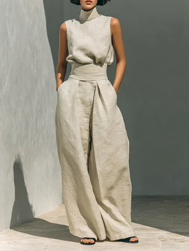 Florine | Sleeveless Top and Wide-Leg Trousers Set in Cotton and Linen