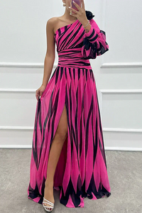 Violet & Grace | Elegant One-Shoulder Striped Maxi Dress™